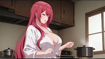 Stepson Came Home Early and Caught Dad’s Wife Cooking in a Tiny Robe. Kureha Enomoto Hentai Cosplay (AI-generated)